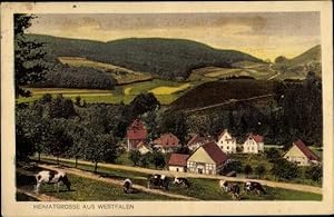 Ansichtskarte / Postkarte Heimatgrüße aus Westfalen, Rinder, Ortschaft, Westfalenlied