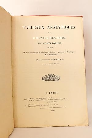 Image du vendeur pour Tableaux analytiques de l'Esprit des Lois, de Montesquieu mis en vente par Librairie Le Feu Follet