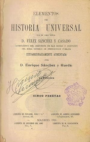 Image du vendeur pour ELEMENTOS DE HISTORIA UNIVERSAL mis en vente par Librera Torren de Rueda