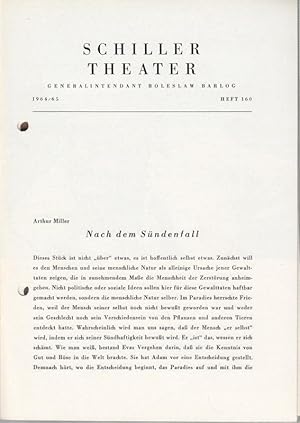 Image du vendeur pour Nach dem Sndenfall. Programmheft 160 der Spielzeit 1964 / 1965. Inszenierung: Hansjrg Utzerath. Bhnenbild und Kostme: H. W. Lenneweit. Musik: Herbert Baumann. Darsteller: Erich Schellow, Karin Remsing, Gnther Flesch, Hilla Hofer, Eduard Wandrey, Lieselotte Rau, Else Reu, u. a. mis en vente par Antiquariat Carl Wegner