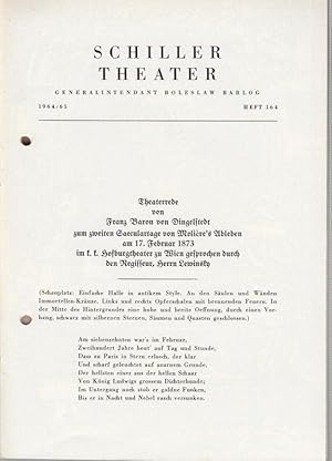 Seller image for Der eingebildete Kranke. Programmheft 164 der Spielzeit 1964 / 1965. Inszenierung: Fritz Kortner, mit u. a.: Curt Bois, Christa Witsch, Christian Rode, Anneliese Rmer, Walter Bluhm. for sale by Antiquariat Carl Wegner