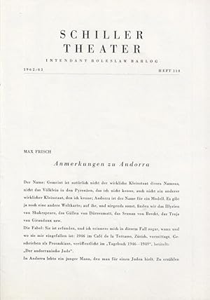 Andorra. Programmheft 118 der Spielzeit 1962 / 1963. Inszenierung: Fritz Kortner, mit u. a.: Klau...