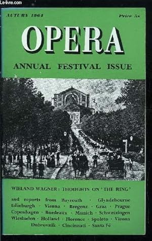 Bild des Verkufers fr Opera - Annual festival issue - Thoughts on the Ring by Wieland Wagner, Bayreuth, 1876-1964, The 1964 Bayreuth festival by Kurt Honolka & Peter Diggins zum Verkauf von Le-Livre