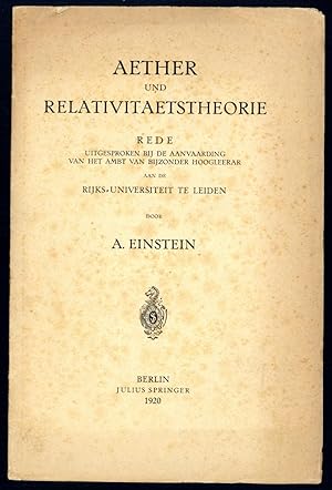 Bild des Verkäufers für Aether und Relativitätstheorie zum Verkauf von Jeremy Norman's historyofscience