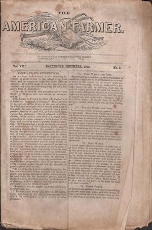 Image du vendeur pour The American Farmer. Vol. VIII. No. 3. Baltimore, September, 1852 mis en vente par Americana Books, ABAA