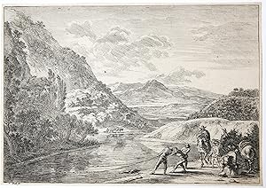 [Antique print, etching/ets] The fishermen at the Tiber, near the Soracte/Vissers aan de Tiber, p...