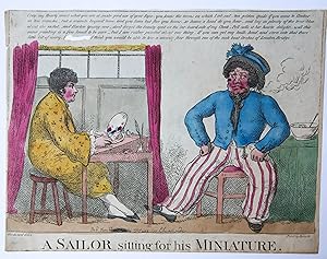 [Hand colored etching/Handgekleurde ets] A sailor sitting for his miniature/Zeeman poseert.