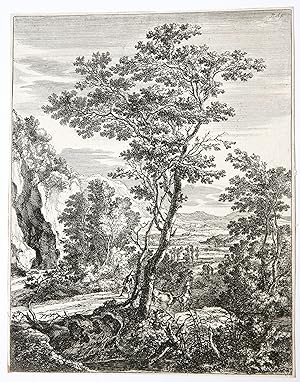 [Antique etching/ets] The large tree (The set of the upright Italian landscapes)/De grote boom, p...