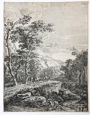 [Antique print, etching] The woman on the hinny (Upright Italian Landscapes) De vrouw op de muile...