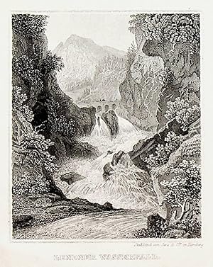LEND, Salzburg, Gasteiner Ache, Mündung in die Salzach bei Lend ca. 1850 Titel Lendner Wasserfall...