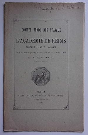 Seller image for Compte rendu des travaux de l'acadmie de Reims pendant l'anne 1908-1909 for sale by Bonnaud Claude