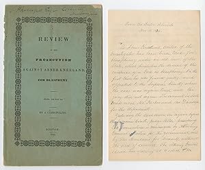 Stirring Pamphlet Defense of Abner Kneeland in His Massachusetts Trials for Blasphemy