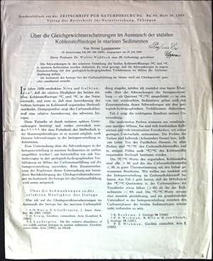 Imagen del vendedor de ber die Gleichgewichtserscheinungen im Austausch der stabilen Kohlenstoffisotope in marinen Sedimenten. Sonderdruck aus der Zeitschrift fr Naturforschung, Band 8b, Heft 10 a la venta por books4less (Versandantiquariat Petra Gros GmbH & Co. KG)