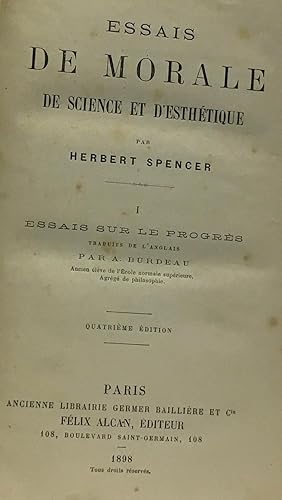 Essais de Morale de science et d'esthétique - I essais sur le progrès traduit par Burdeau 4e édition