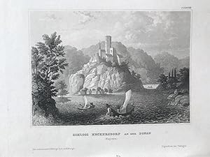 Schloss Heckersdorf an der Donau. Orig.-Stahlstich um 1840.