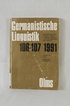 Bild des Verkufers fr Aspekte der Textlinguistik. (= Germanistische Linguistik, 106-107 (1991)). zum Verkauf von Versandantiquariat Waffel-Schrder