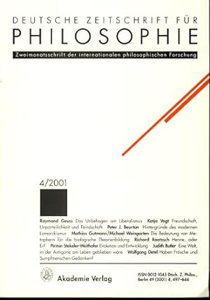 Seller image for Deutsche Zeitschrift fr Philosophie. Zweimonatsschrift der internationalen philosophischen Forschung 4/2001. for sale by Fundus-Online GbR Borkert Schwarz Zerfa