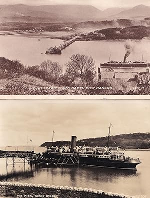 Ferry Steamer Ship s at Menai Bridge Pier Wales 2x Old Postcard s