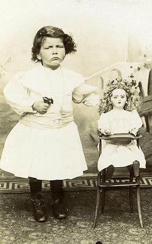 France Tourcoing Girl & her Doll in high chair Old CDV Photo Jules Baisez 1890