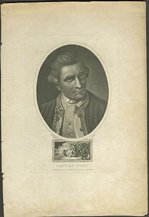 Bild des Verkufers fr Captain Cook. Stipple engraved portrait with Death of Cook vignette zum Verkauf von Antipodean Books, Maps & Prints, ABAA