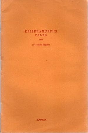Seller image for KRISHNAMURTI'S TALKS 1953: (Verbatim Report) Madras for sale by By The Way Books