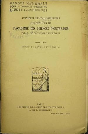 Comptes rendus mensuels des séances de L'ACADEMIE DES SCIENCES D'OUTRE-MER.