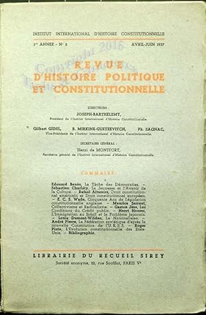 Revue d'histoire politique et constitutionnelle, N° 2