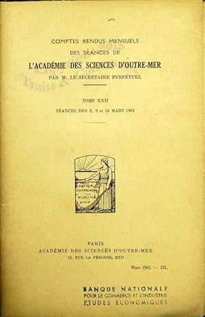 Comptes rendus mensuels des séances de L'ACADEMIE DES SCIENCES D'OUTRE-MER.