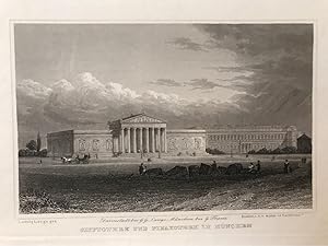 Glyptothek und Pinakothek in München. Orig.-Stahlstich von G.A. Müller nach Ludwig Lange um 1840.