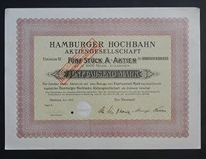 Hamburger Hochbahn Aktiengesellschaft. Fünf Stück A-Aktie über Fünftausend Mark. Emission VI vom ...