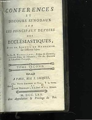 Seller image for Confrences et discours synodaux sur les principaux devoirs des ecclsiastiques, avec un recueil de mandemens fur diffrents fujets. Tome second for sale by Le-Livre