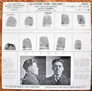 Imagen del vendedor de Wanted for Escape. Fifty Dollars Reward, Irving Barber, Escaped September 1, 1924 a la venta por Ken Jackson