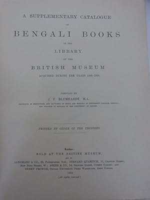 A Supplementary Catalogue of Bengali Books in the Library of the British Museum, Acquired During ...