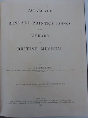 Bild des Verkufers fr Catalogue of Bengali Printed Books in the Library of the British Museum. zum Verkauf von Antiquariat Bookfarm