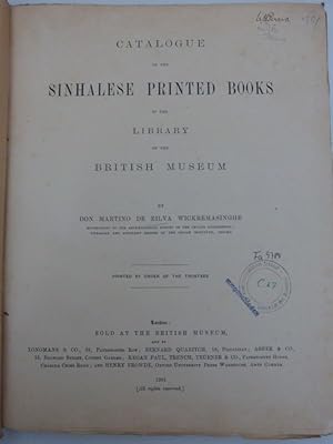 Bild des Verkufers fr Catalogue of the Sinhalese Printed Books in the Library of the British Museum. zum Verkauf von Antiquariat Bookfarm