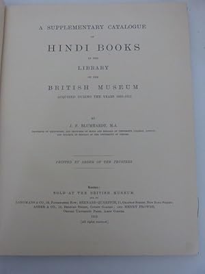 Bild des Verkufers fr A Supplementary Catalogue of Hindi Books in the Library of the British Museum. zum Verkauf von Antiquariat Bookfarm