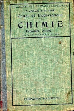 Bild des Verkufers fr Cours et expriences de Chimie - Premire anne zum Verkauf von Le-Livre