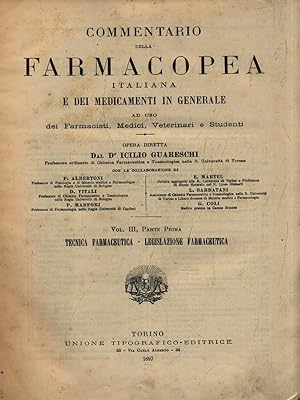 Farmacopea Italiana Vol. III, Parte prima