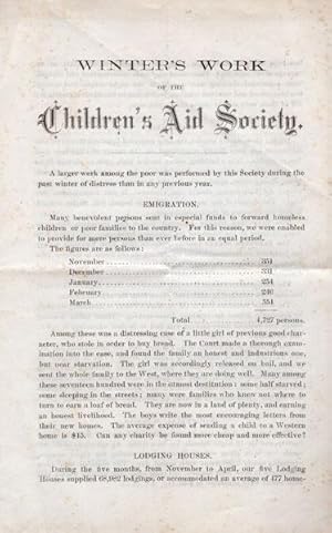 Seller image for WINTER'S WORK OF THE CHILDREN'S AID SOCIETY, MAY 30, 1874 for sale by BUCKINGHAM BOOKS, ABAA, ILAB, IOBA