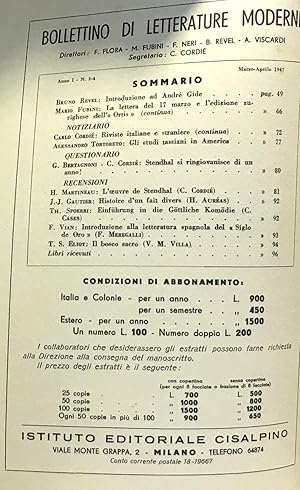 Bollettino di letterature moderne - università "luigi bocconi" anno I - 1-2 3-4 5-6 (trois numéros)