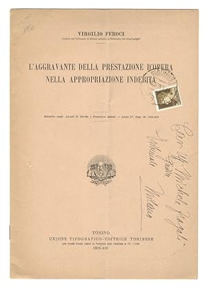 Seller image for L'aggravante della prestazione d'opera nella appropriazione indebita for sale by Libreria Oreste Gozzini snc