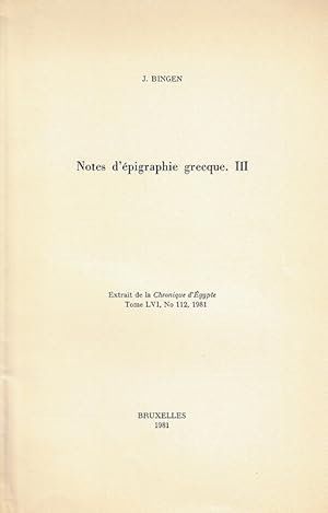 Seller image for Notes d'pigraphie grecque. III. (Chronique d'gypte). for sale by Librarium of The Hague