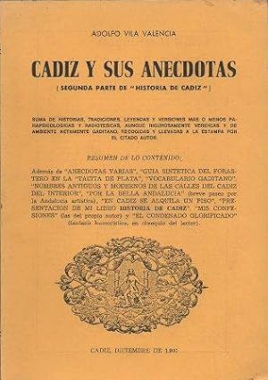 Imagen del vendedor de CADIZ Y SUS ANECDOTAS (SEGUNDA PARTE DE HISTORIA DE CADIZ). a la venta por Librera Raimundo