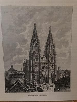 Cathédrale de Ratisbonne. Regensburg Dom Westfassade. Orig.-Holzstich nach Hubert Clerget.