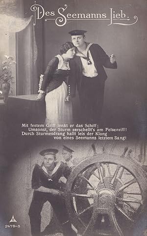 Das Seemanns Lieb German Sailor at Anchor Wheel Military Ship Postcard