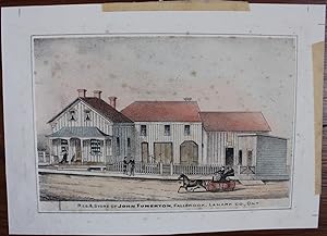 Four hand-coloured litho views of residences and street scenes in Ontario