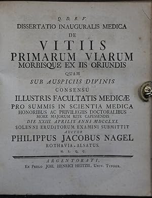 Immagine del venditore per Dissertatio inauguralis medica de Vitiis Primarum viarum morbisque ex iis oriundis. venduto da Antiquariat  Braun