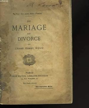 Seller image for Du Mariage au Divorce for sale by Le-Livre