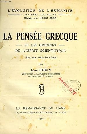 Image du vendeur pour LA PENSEE GRECQUE ET LES ORIGINES DE L'ESPRIT SCIENTIFIQUE mis en vente par Le-Livre