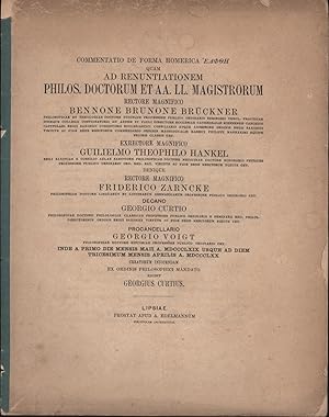 Seller image for Commentatio de forma Homerica Eaphthe quam ad renuntiationem philos. doctorum et aa. ll. magistrorum rectore magnifico Bennone Brunone Bru?ckner, Guilielmo Theophilo Hankel, Friderico Zarncke,Einladung zur philosophischen Promotion, for sale by Antiquariat Kastanienhof